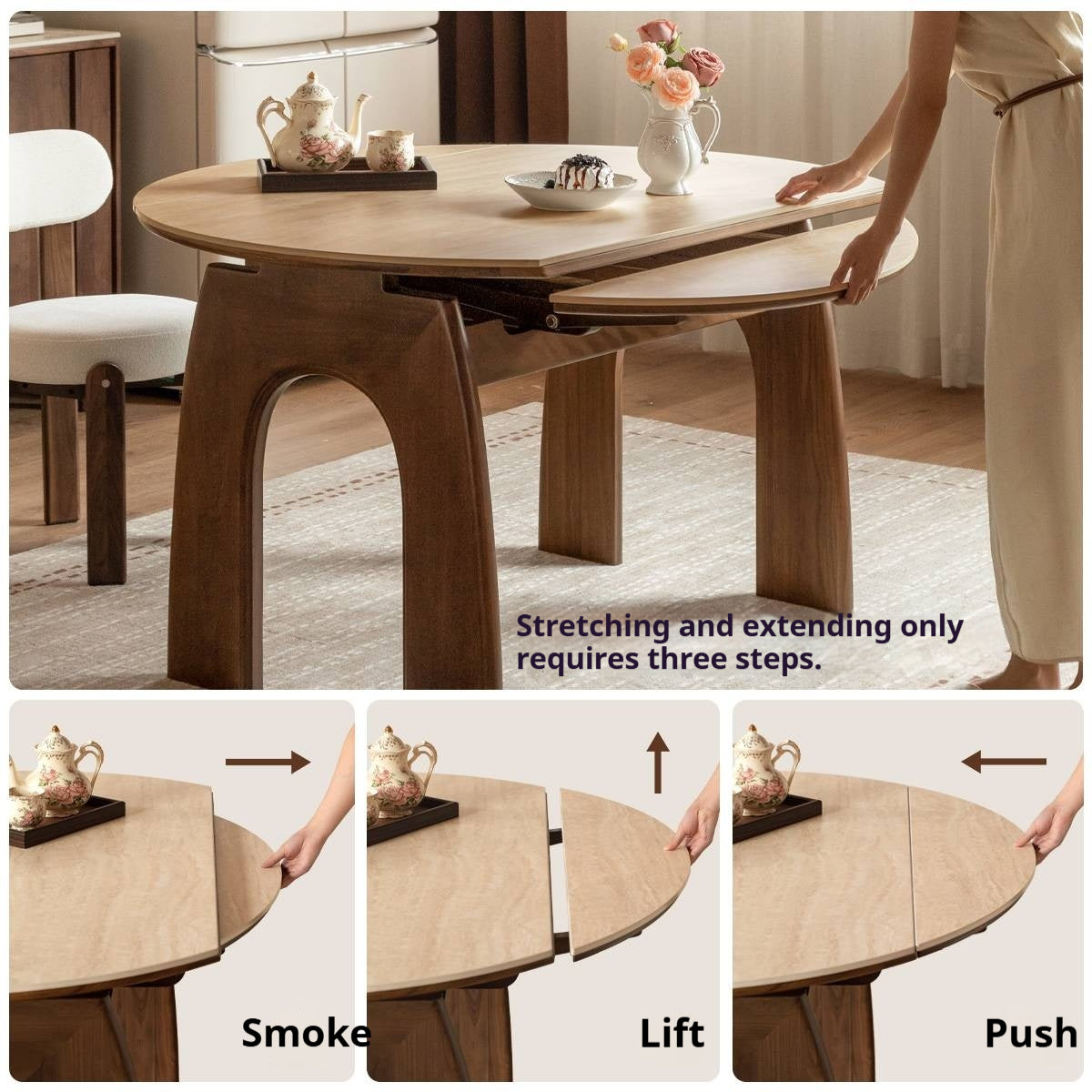 Black Walnut Solid Wood Round Dining Table