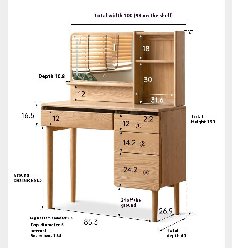 Ash Solid Wood Multifunctional Modern Dressing Table.
