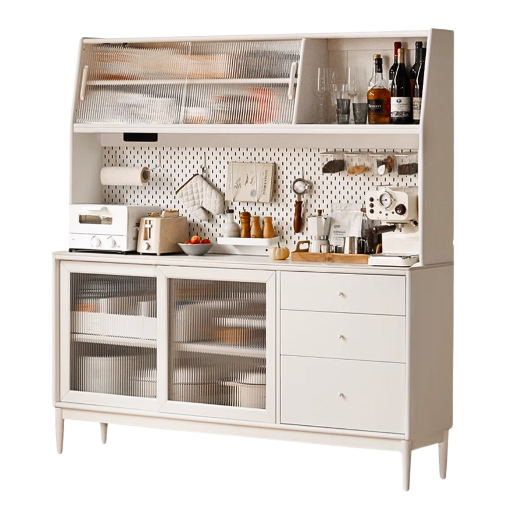 Solid RubberWood Dining Sideboard Cream Style Against The Wall Integrated