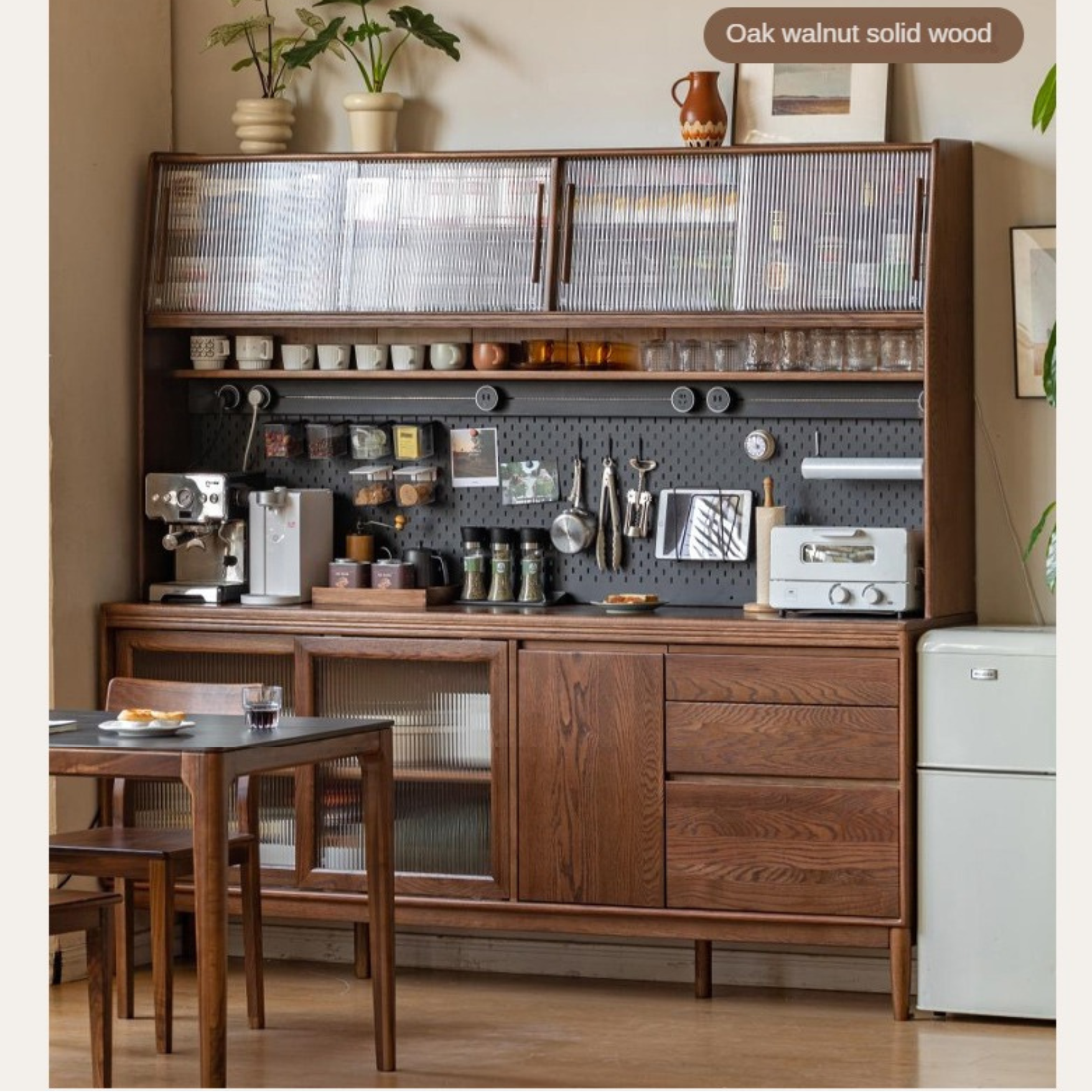 Black Walnut, Oak Solid Wood Rock Board Sideboard