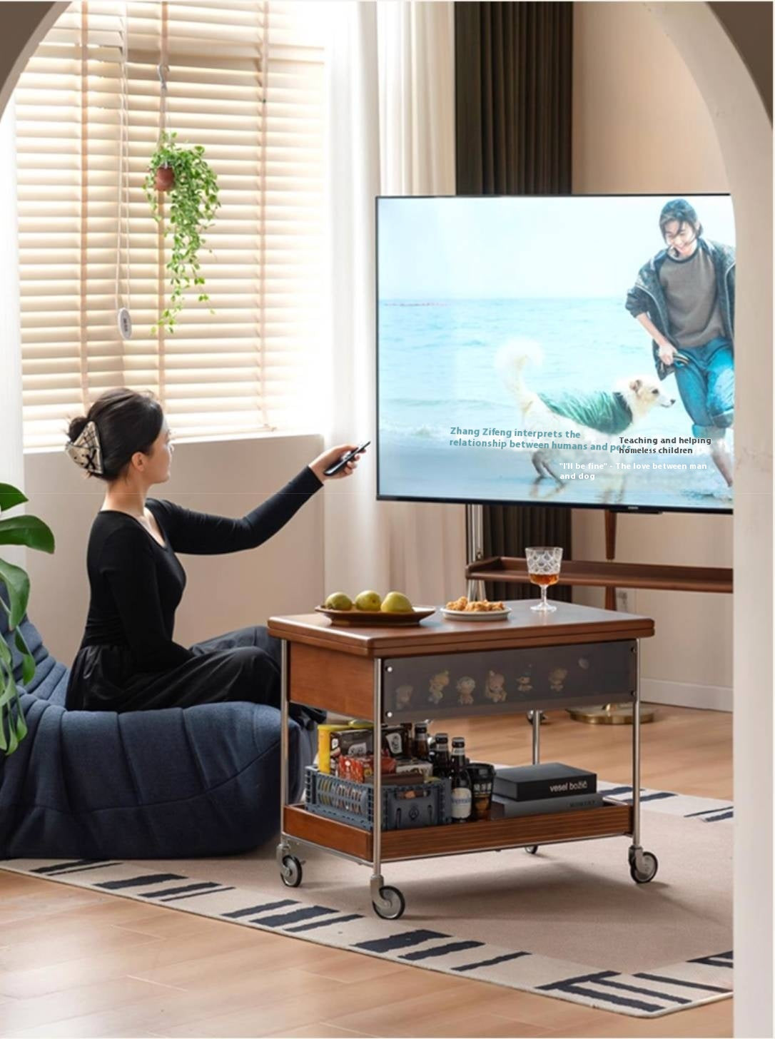 Poplar Solid Wood Middle Ancient Style Mobile Coffee Table