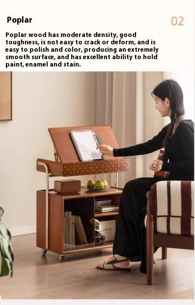 Poplar Solid Wood French Medieval Style Mobile Side Table