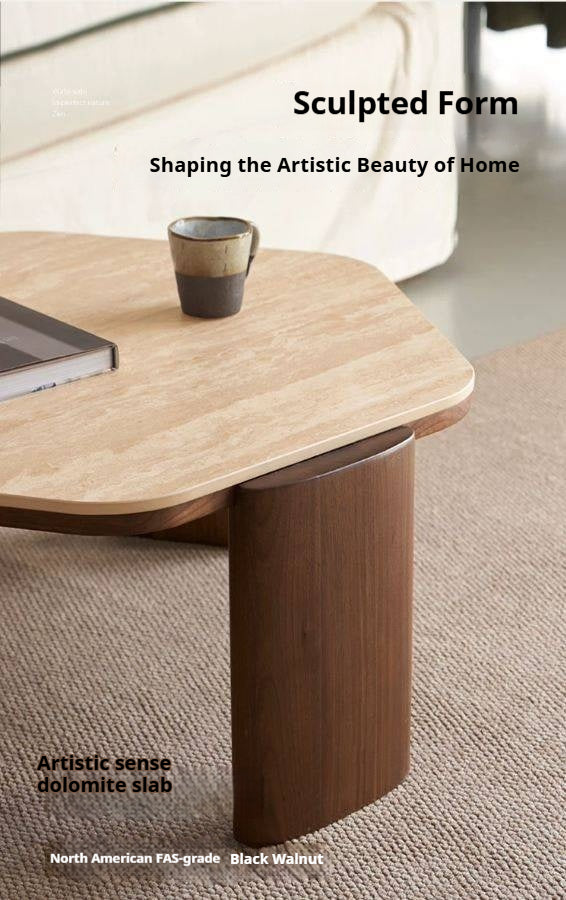 Sandalwood, Black Walnut Solid Wood Rock Plate Coffee Table
