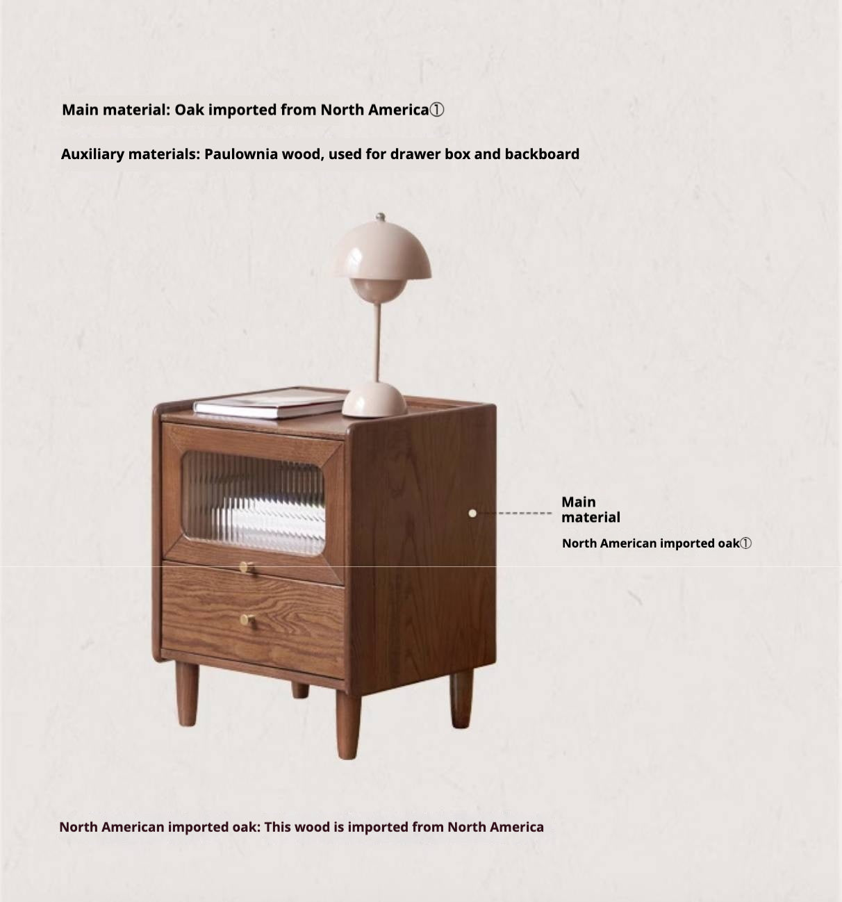 Oak Solid Wood Modern Style Nightstand