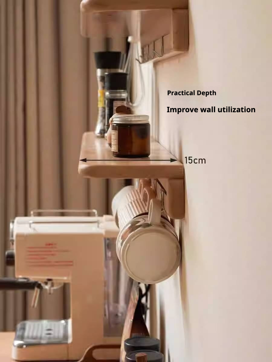 Beech Solid Wood Wall Shelf With Hooks
