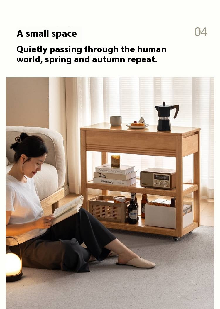 Solid Rubberwood Movable Tea Cabinet.