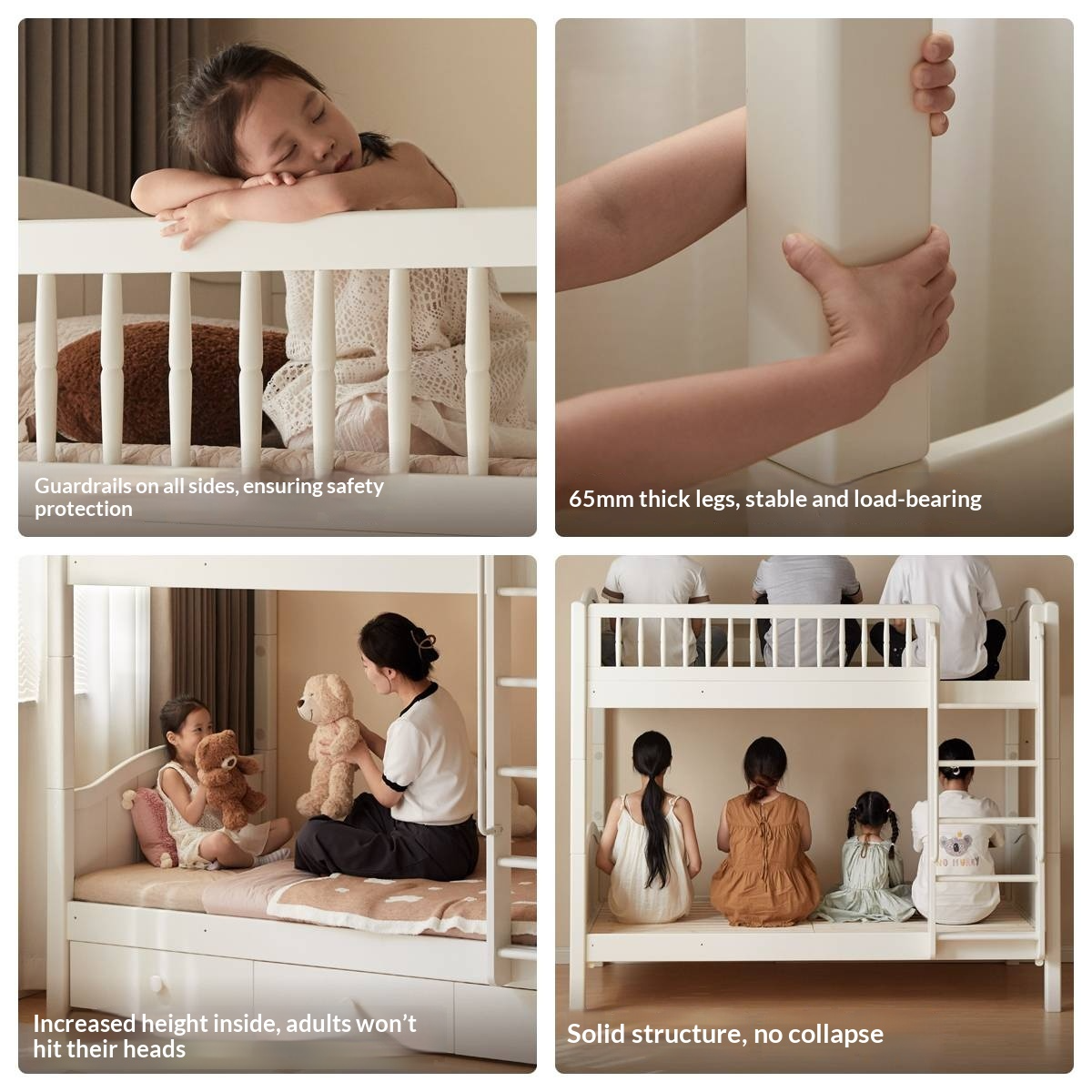 Rubberwood Solid Wood Children's White Castle Princess Bunk Bed