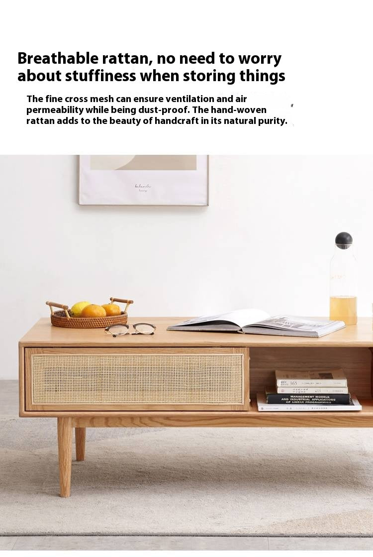 Oak Solid Wood Modern Style Rattan Coffee Table