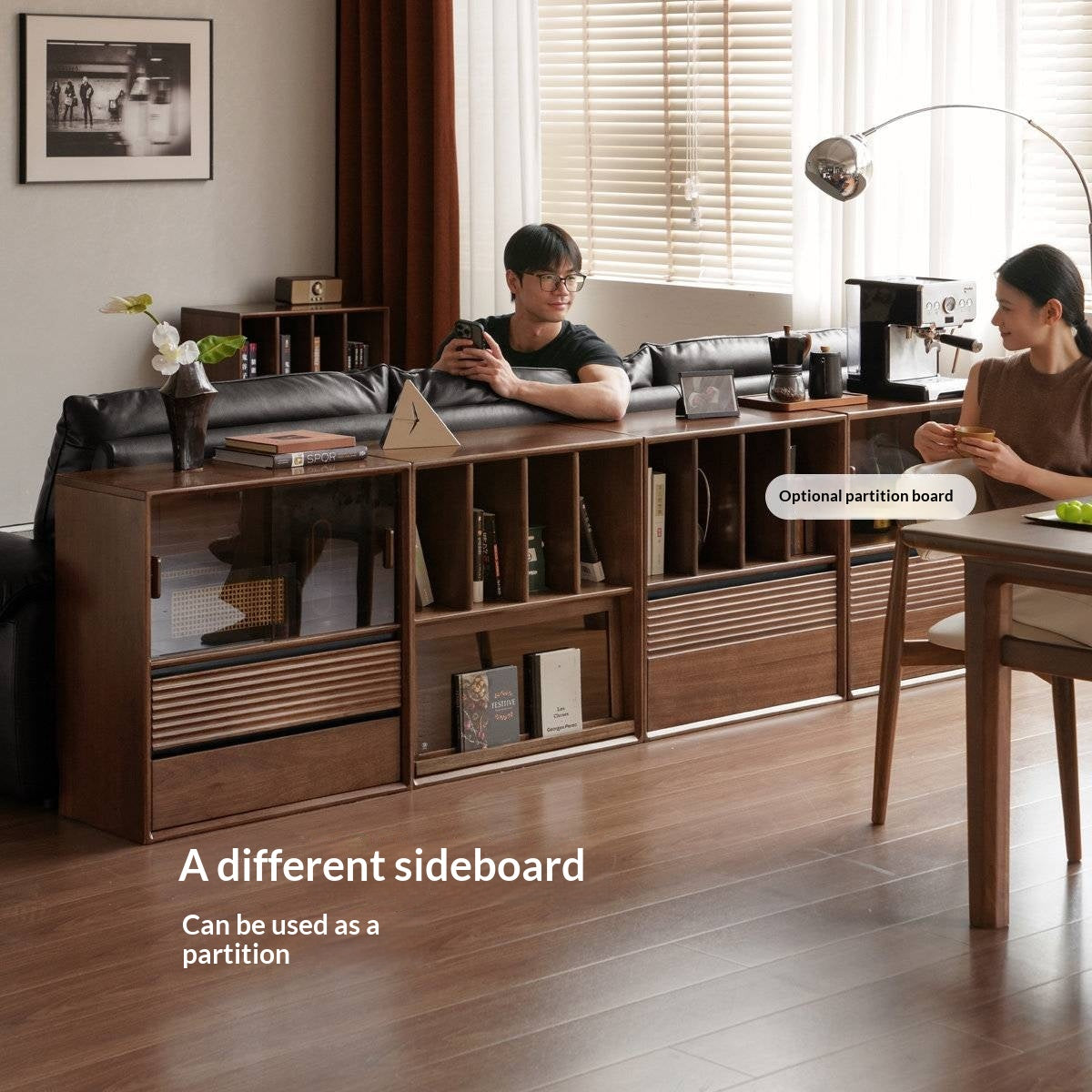 Golden Sandalwood Solid Wood Wall-Mounted Bookcase with Free Combination Grid Design