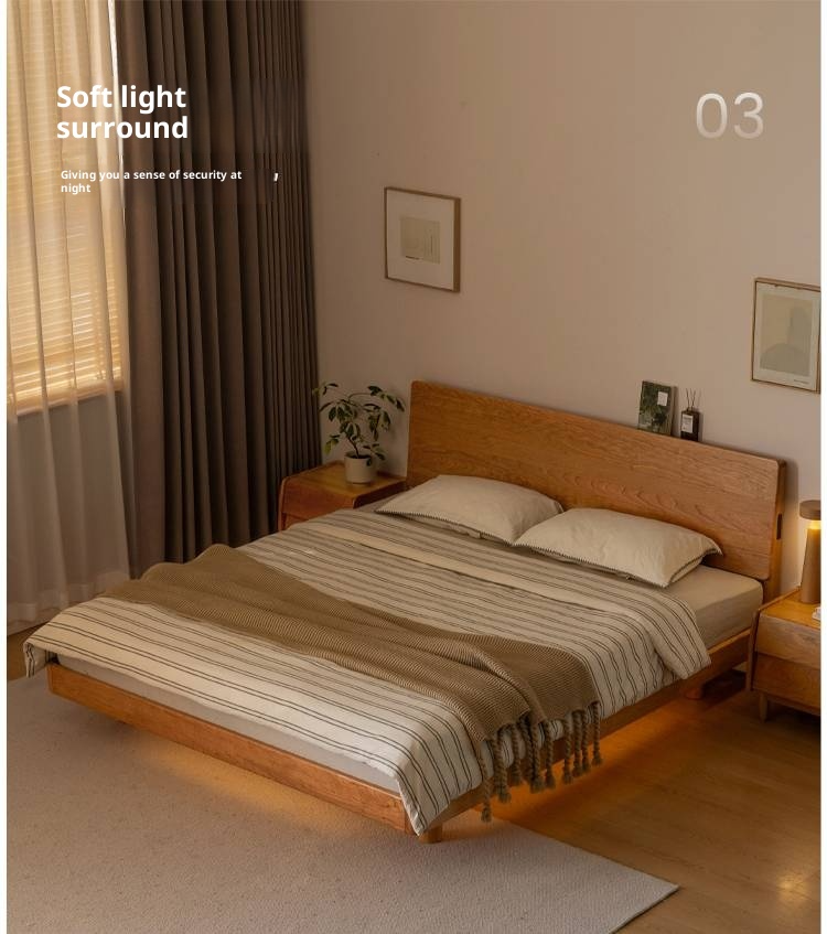 Cherry Solid Wood with Light Floating Bed Retro Simple