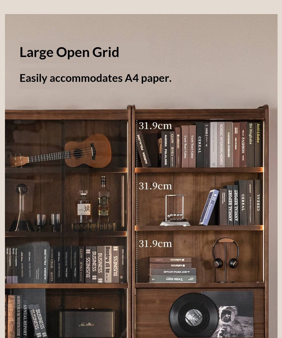 Black Walnut, Ash Solid Wood Combination Bookcase with Floor Display and Luxury Storage