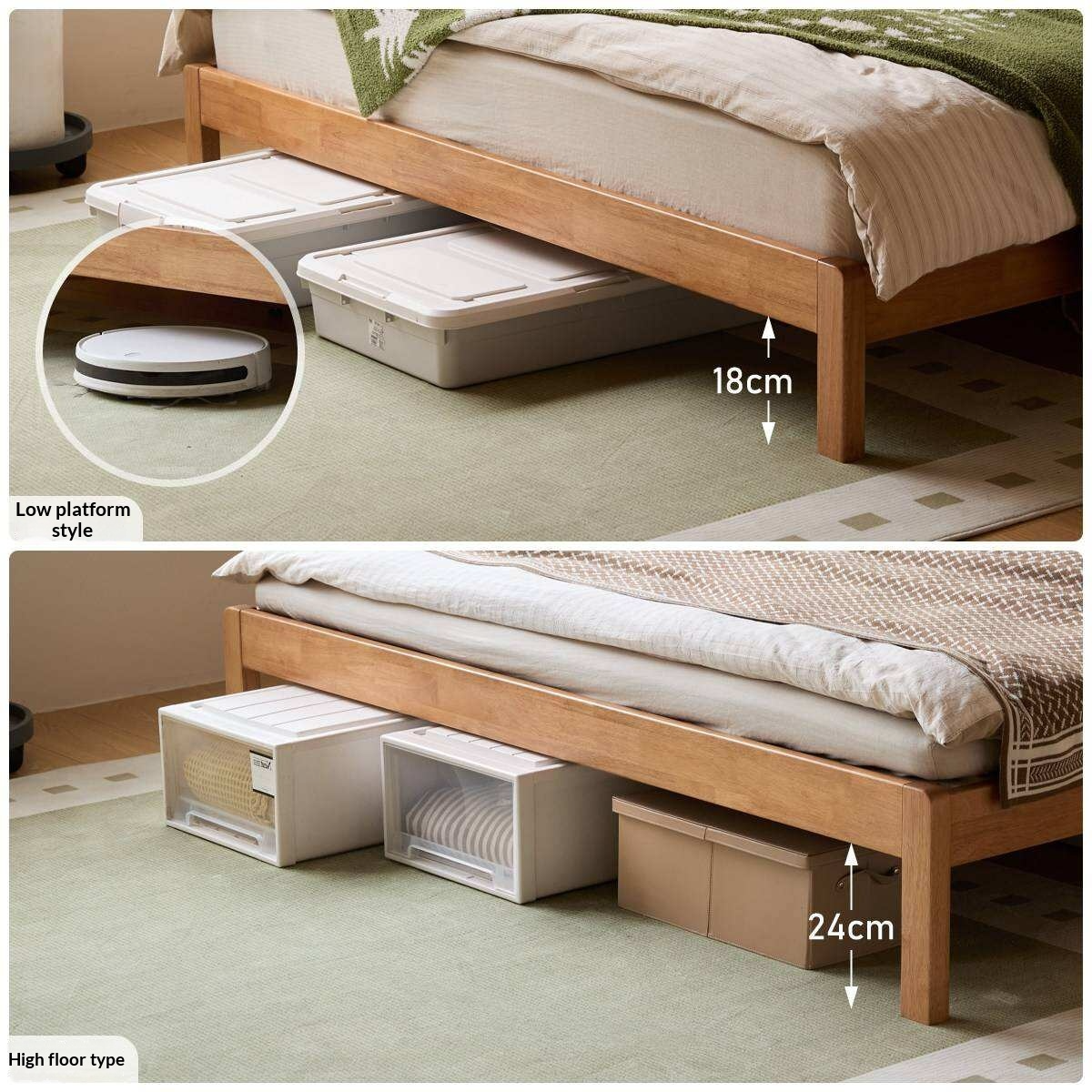 European Beech,Rubberwood Solid Wood Bed Modern Simple