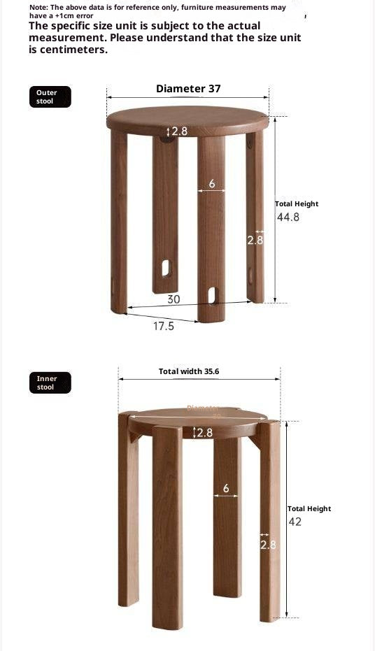 Black Walnut, Ash Oak, Solid Rubberwood Solid Wood Stacking Stool