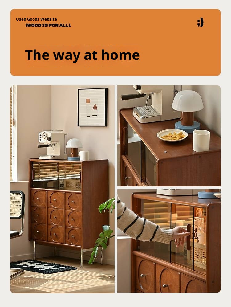 Poplar Solid Wood Middle-Ancient Style Retro Side Cabinet.