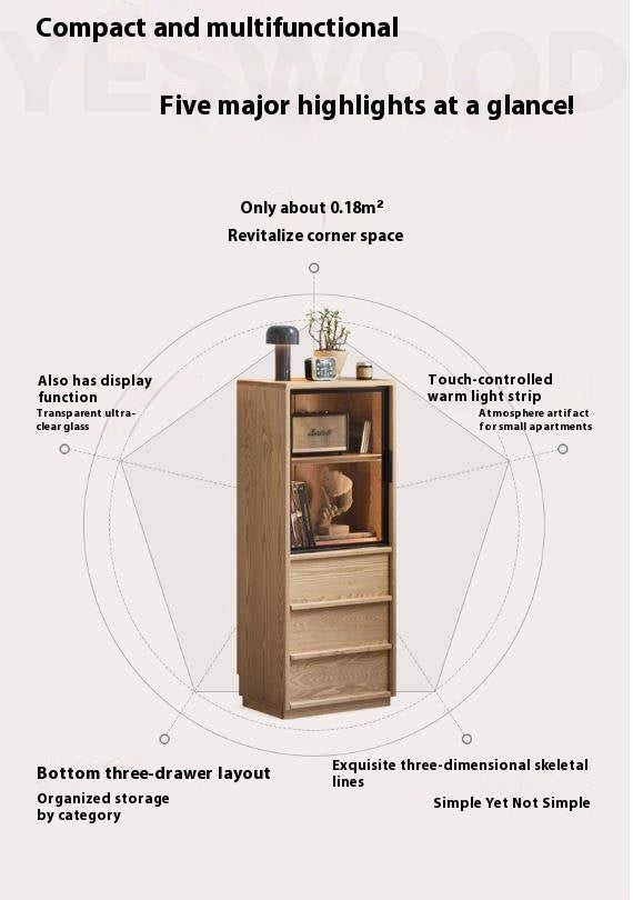 Ash Solid Wood Modern Side Cabinet.