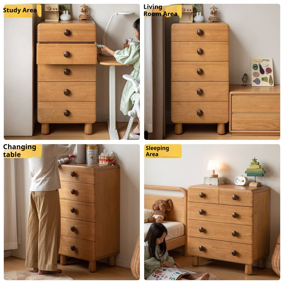 Solid Rubberwood Original Wood Style Children's Chest of Drawers