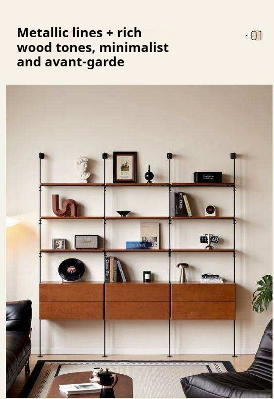Poplar Solid Wood Bauhaus Bookshelf with Wall-Mounted Display Shelves Industrial Style