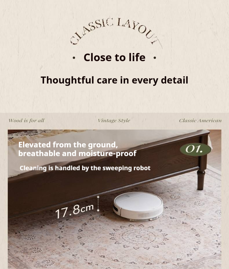 Ash Solid Wood Bed — American Retro Style