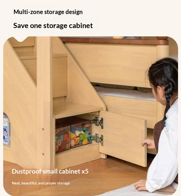 Rubberwood Solid Wood Children's Multifunctional Bunk Bed