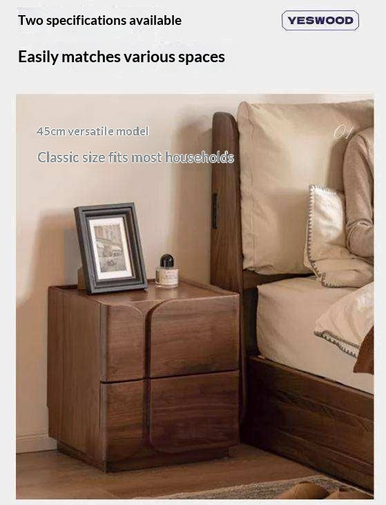 Black Walnut Solid Wood Nightstand with Light Luxury Storage Cabinet