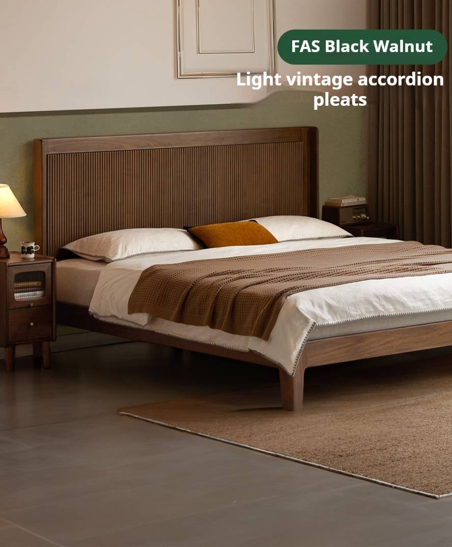 Black Walnut Solid Wood Italian Light Luxury Retro Bed