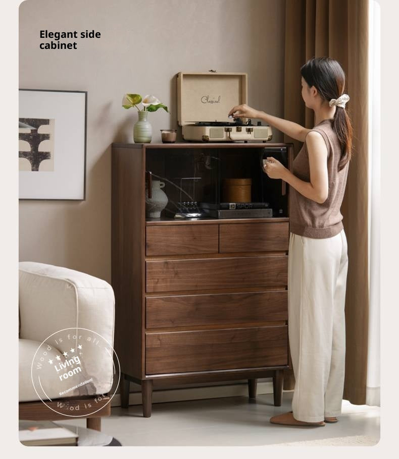 Black Walnut Solid Wood Italian Light Luxury Side Cabinet.