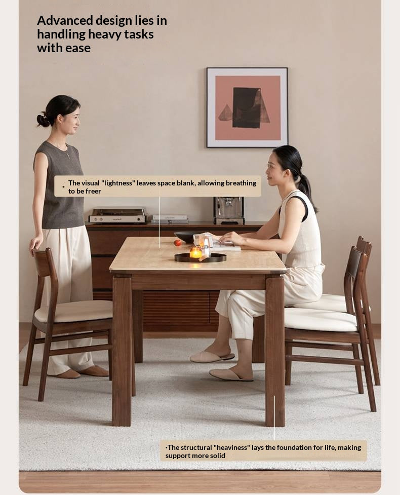 Black Walnut Solid Wood Vintage Travertine Slab Dining Table