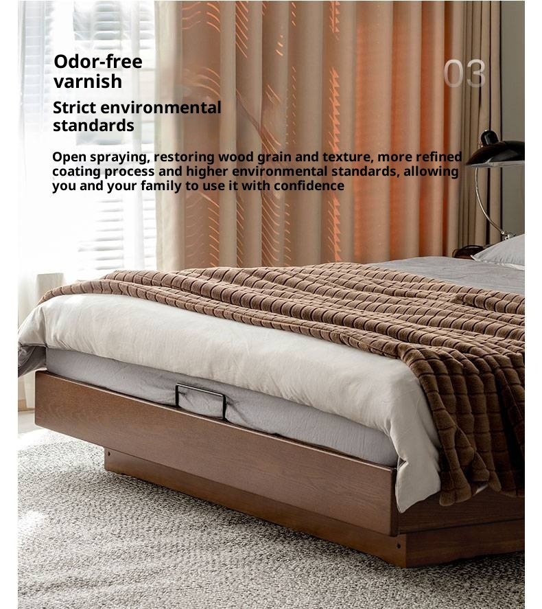 Oak Solid Wood Luxury Genuine Leather Box Bed