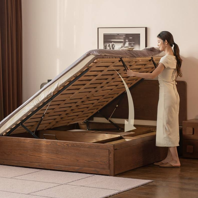 Oak Solid Wood Box Bed, Platform Box Bed, Headboard-Free Bed – Modern Minimalist Style