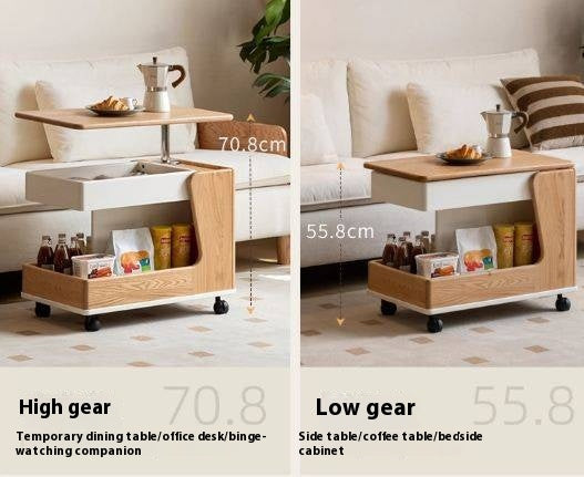 Oak Solid Wood Liftable Rotating Mobile Side Table