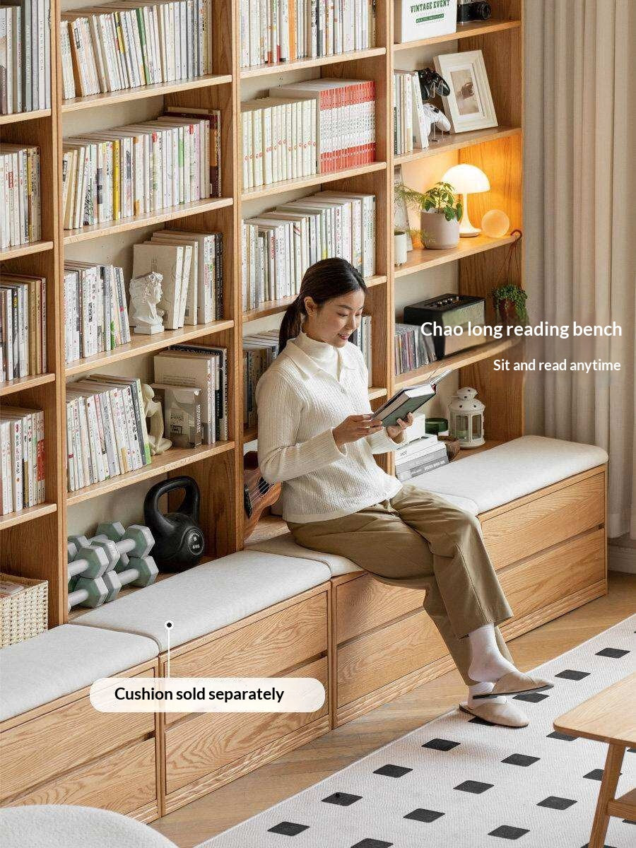 Oak, Ash Solid Wood Wall-To-Wall With Seat Combined Bookshelf