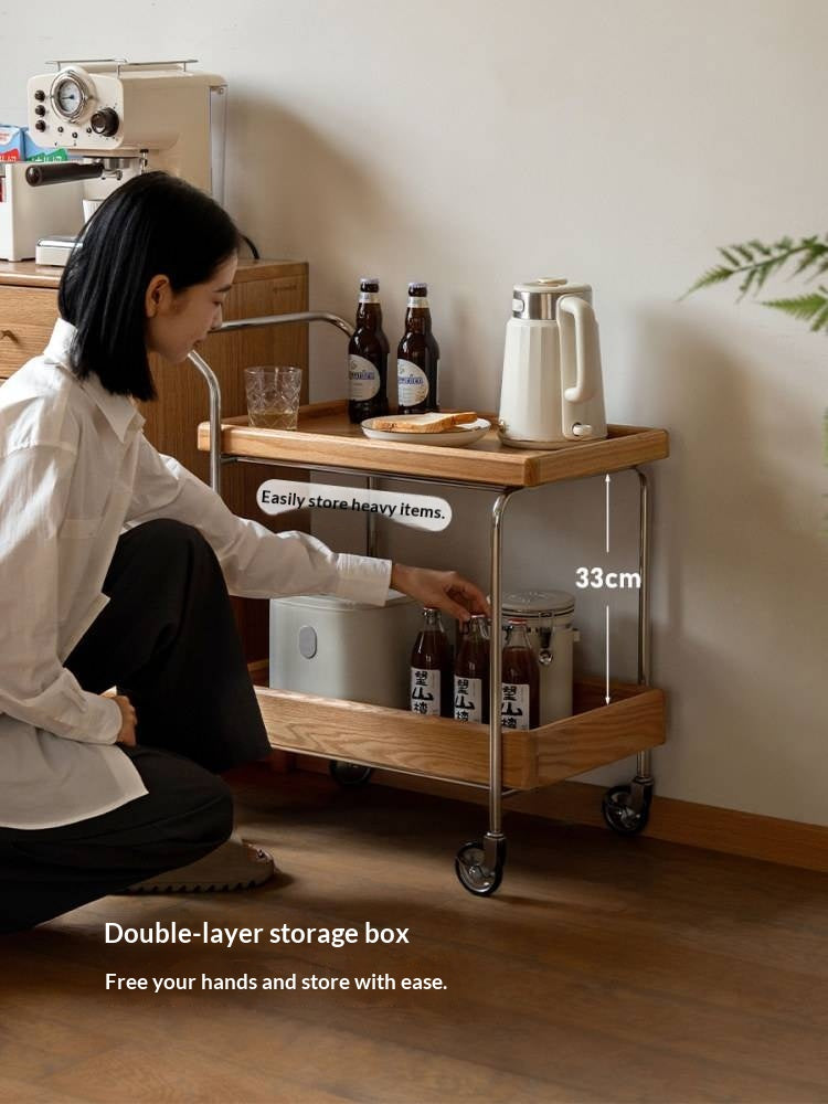 Oak, Poplar, Cherry Solid Wood Double Layer Mobile Side Table