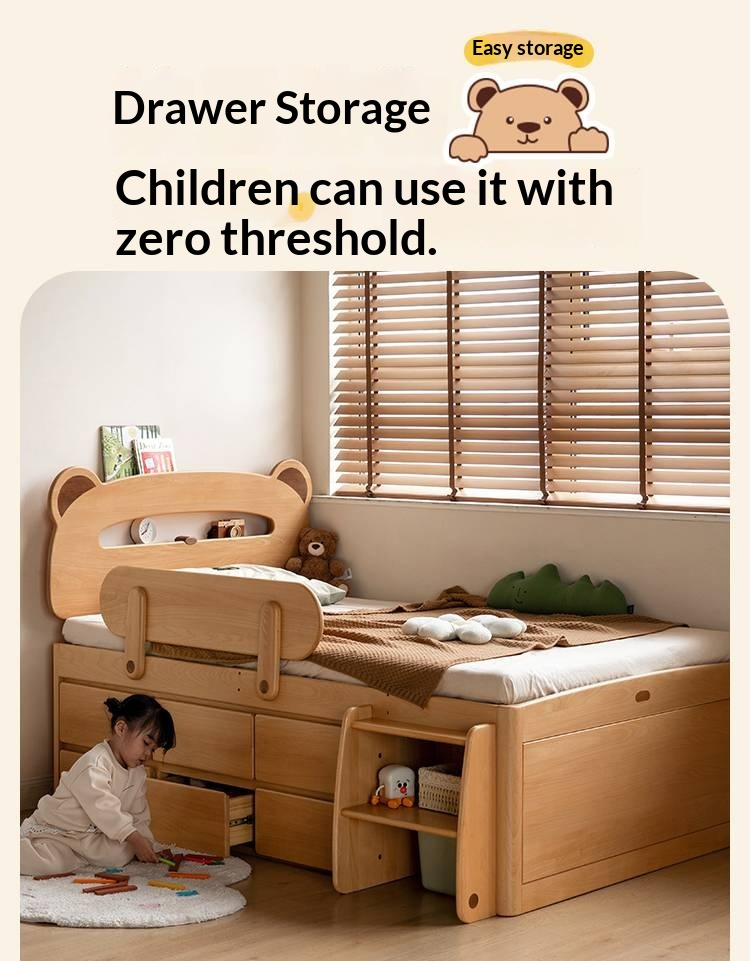 Beech Solid Wood Children's Night Light Storage Loft Bed