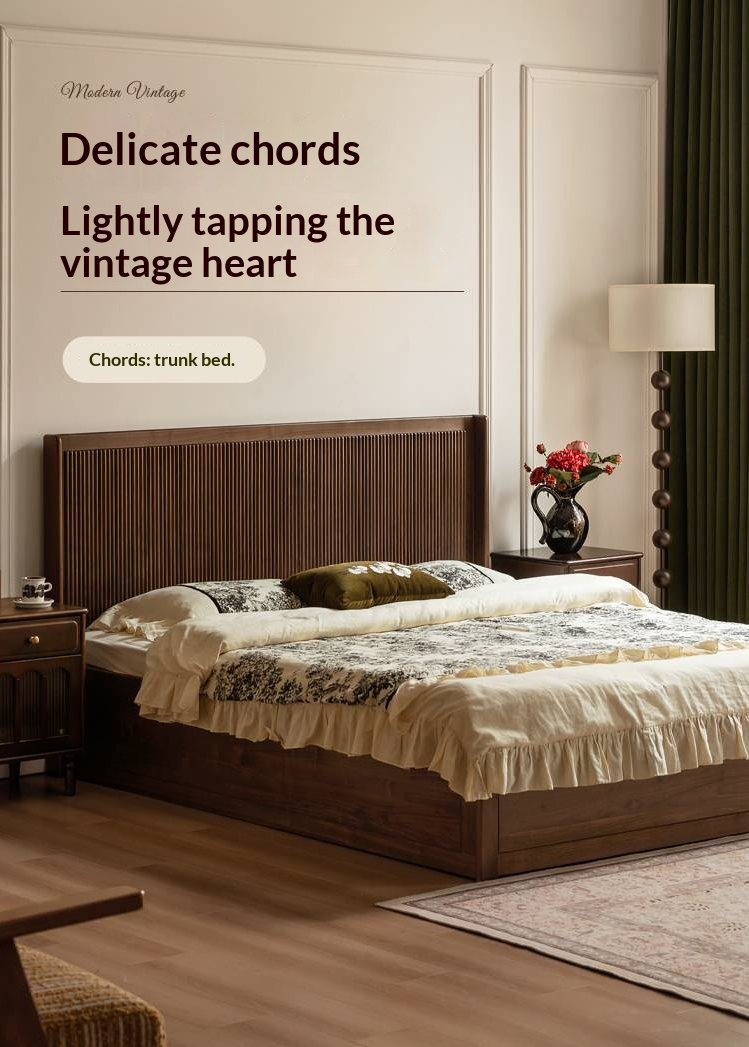 Black Walnut Solid Wood Italian Light Luxury Retro Storage Box Bed