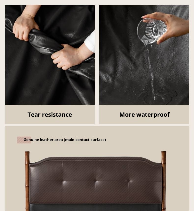Genuine Leather Soft Headboard Bed