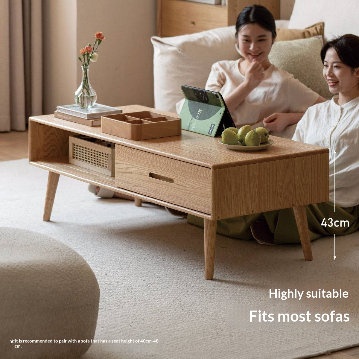 Oак, Beech Solid Wood, Solid Rubberwood Modern Coffee Table
