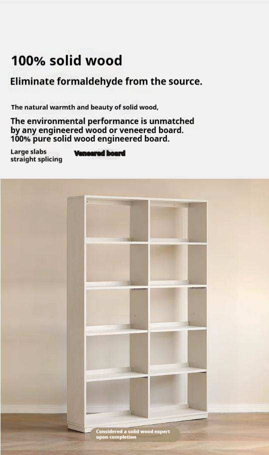 Oak Solid Wood Bookshelf Storage Rack Cream Style Full Wall Cabinet