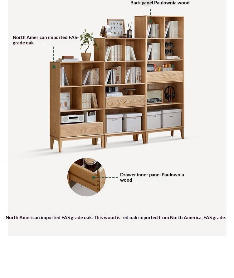 Oak Solid Wood Nordic Style Bookcase