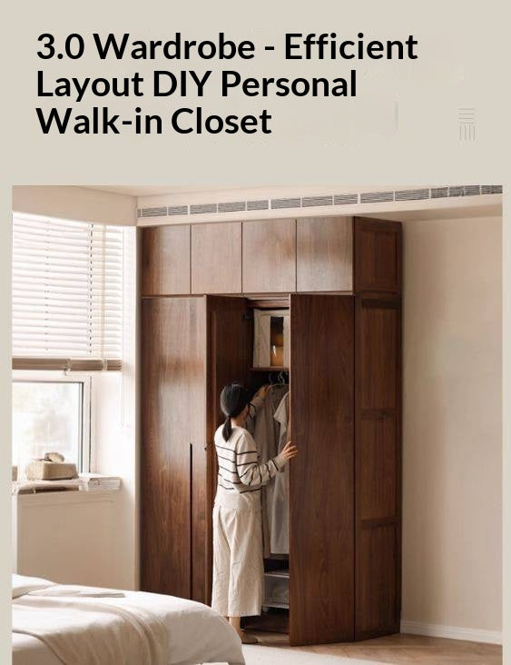 Black Walnut, Sandalwood Solid Wood Modern Style Wardrobe