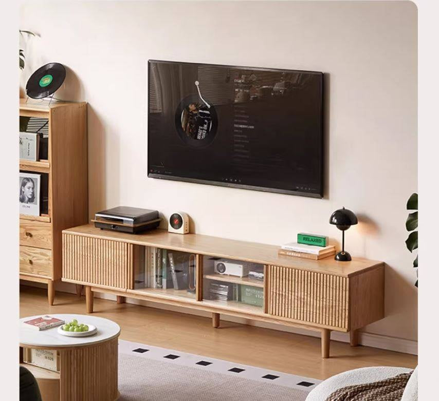 Oak Solid Wood Wall-Mounted TV Stand with Modern Minimalist Storage