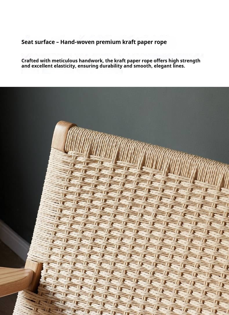 Ash Solid Wood Woven Rope Lounge Chair with Backrest