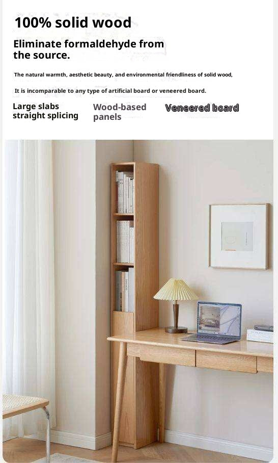 Oak, Solid Rubberwood Ultra Narrow Bookcase