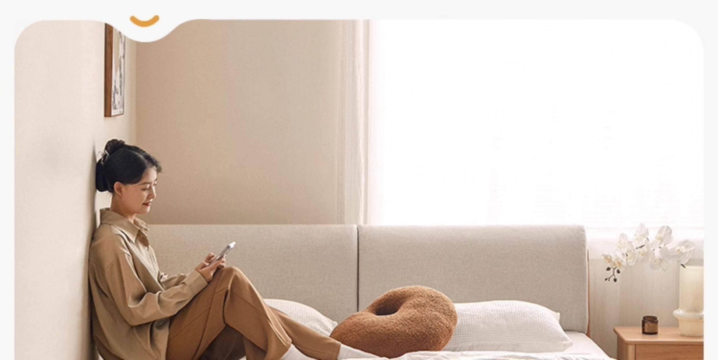 Beech Solid Wood Upholstered King Bed — Soft Headboard with Fabric Upholstery