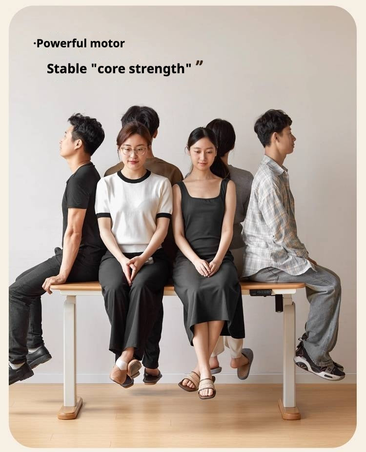 Beech Solid Wood Cream Style Study Electric Lift Desk.