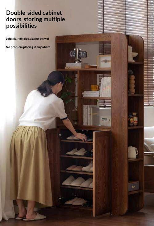 Ash Solid Wood Modern Divider Bookcase Cabinet with Storage