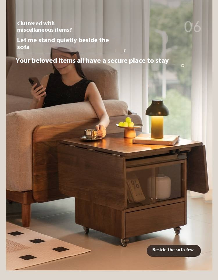 Black Walnut Solid Wood Mobile Folding Coffee Table