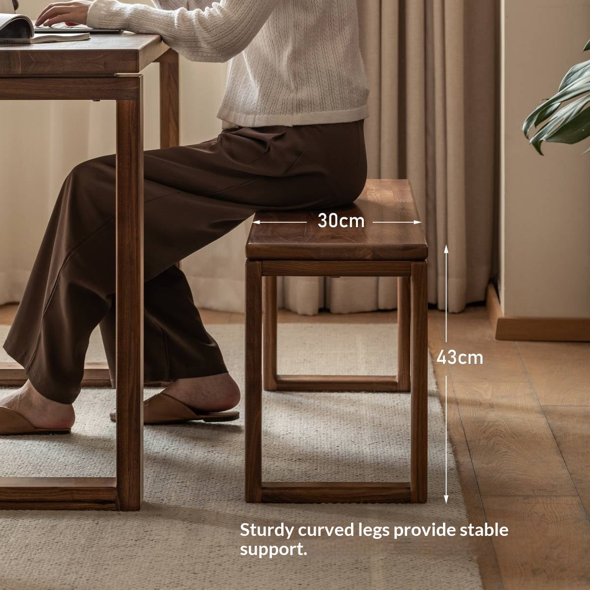 Black Walnut, Oak Solid Wood Long Bench