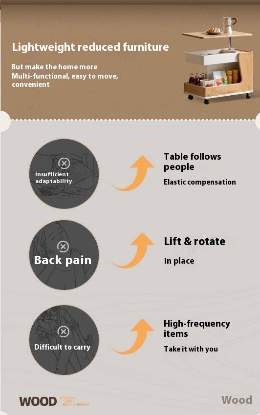 Oak Solid Wood Liftable Rotating Mobile Side Table