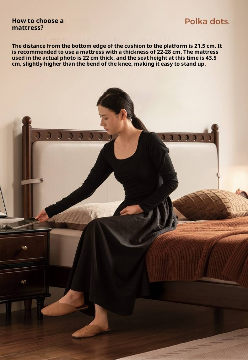 Poplar Solid Wood Genuine Leather Soft Backrest Bed Retro Vintage