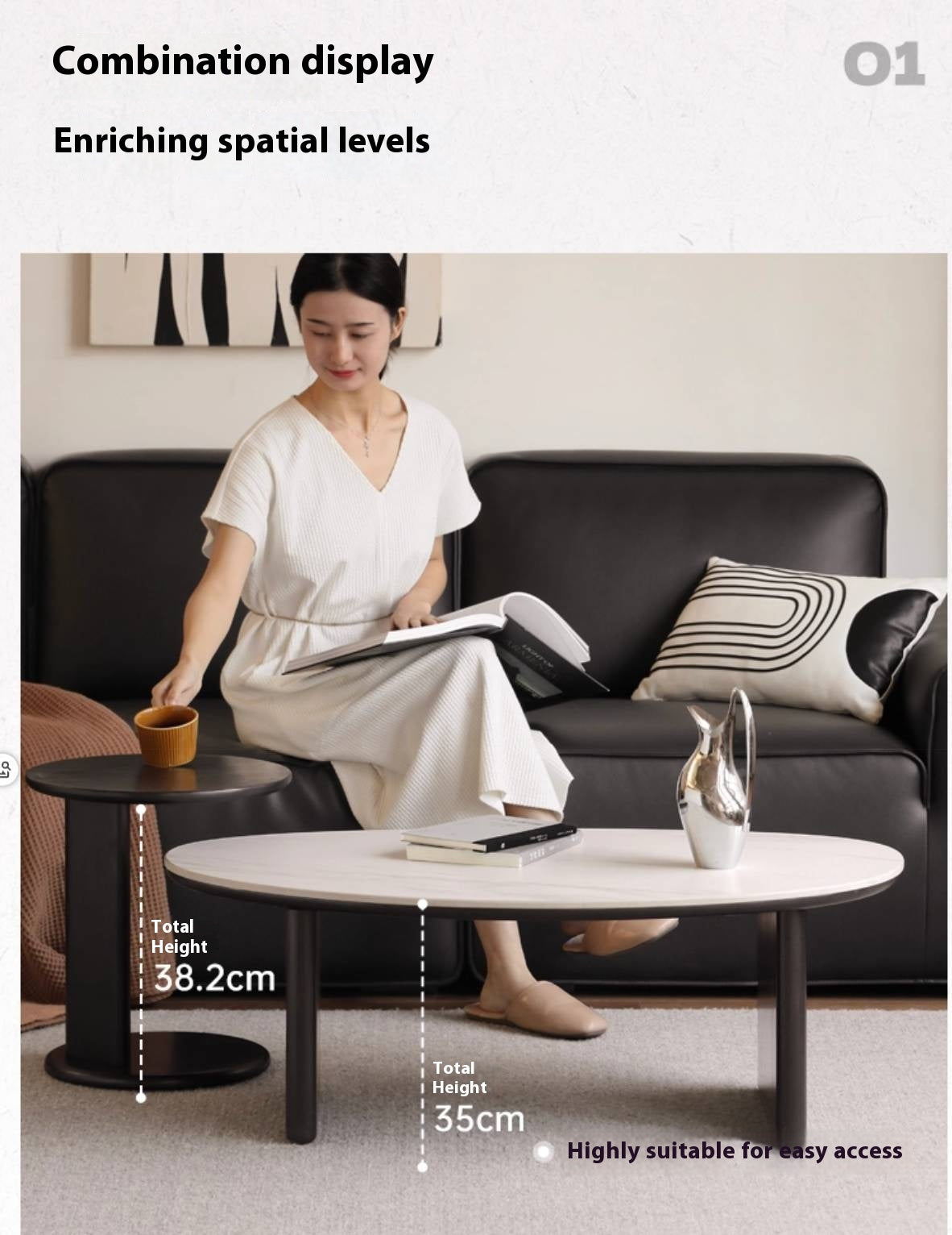 Oak, Ash Solid Wood Rock Slab Coffee Table Combination